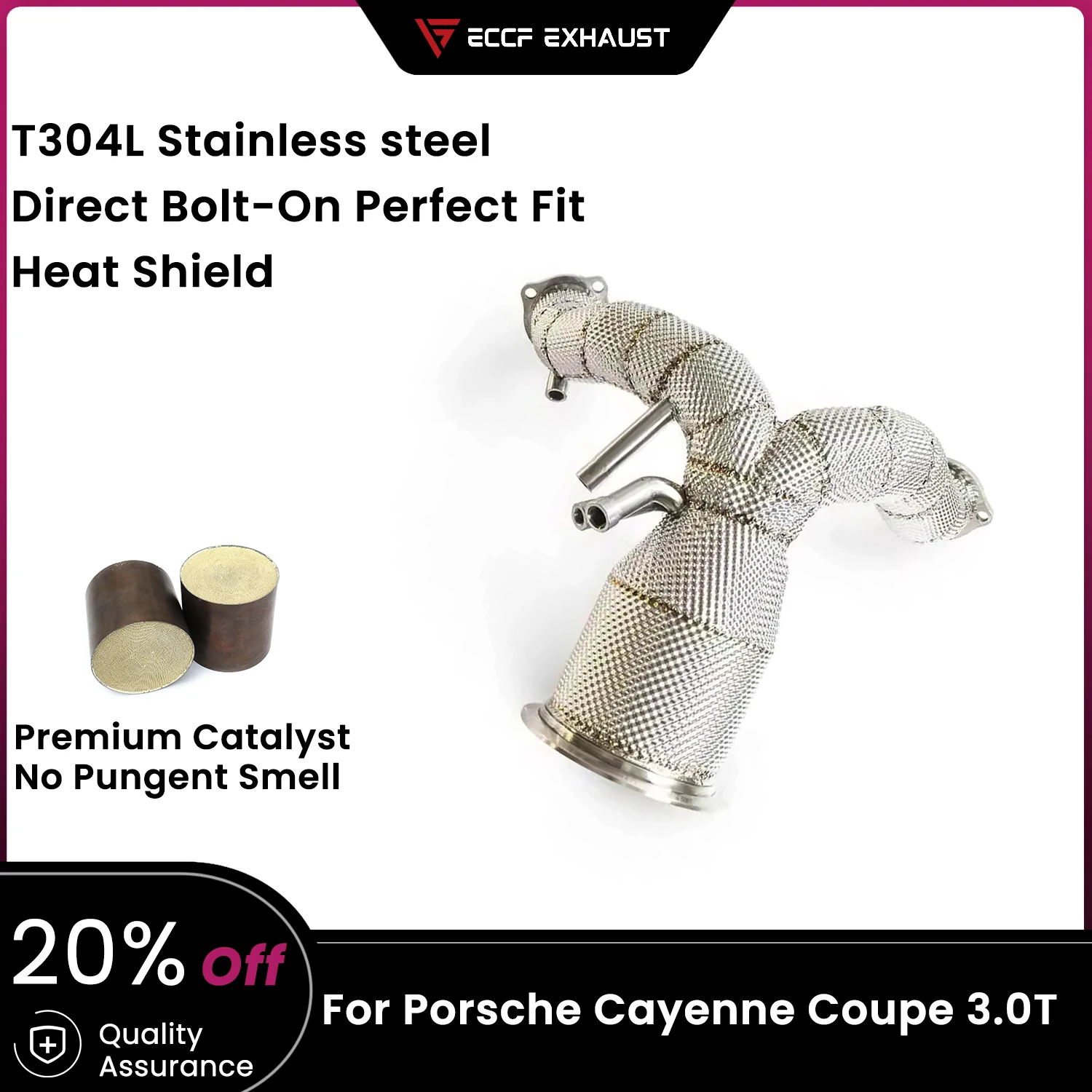 

ECCF Sports Downpipe With Heat Shield For Porsche Cayenne Coupe 3.0T Aggressive Exhaust Sound High Flow Performance Upgrade