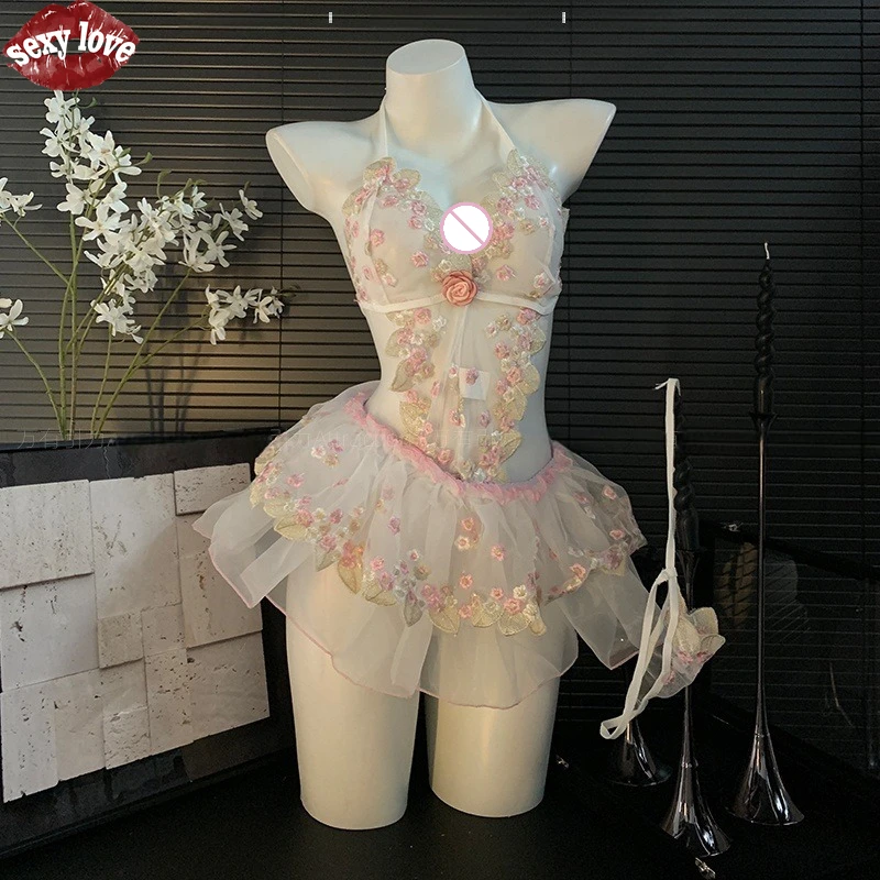 Женское сексуальное женское белье, сексуальная кружевная вышивка, пышная юбка, чистое желание соблазнений, одежда для сна, униформа, стиль воздержания