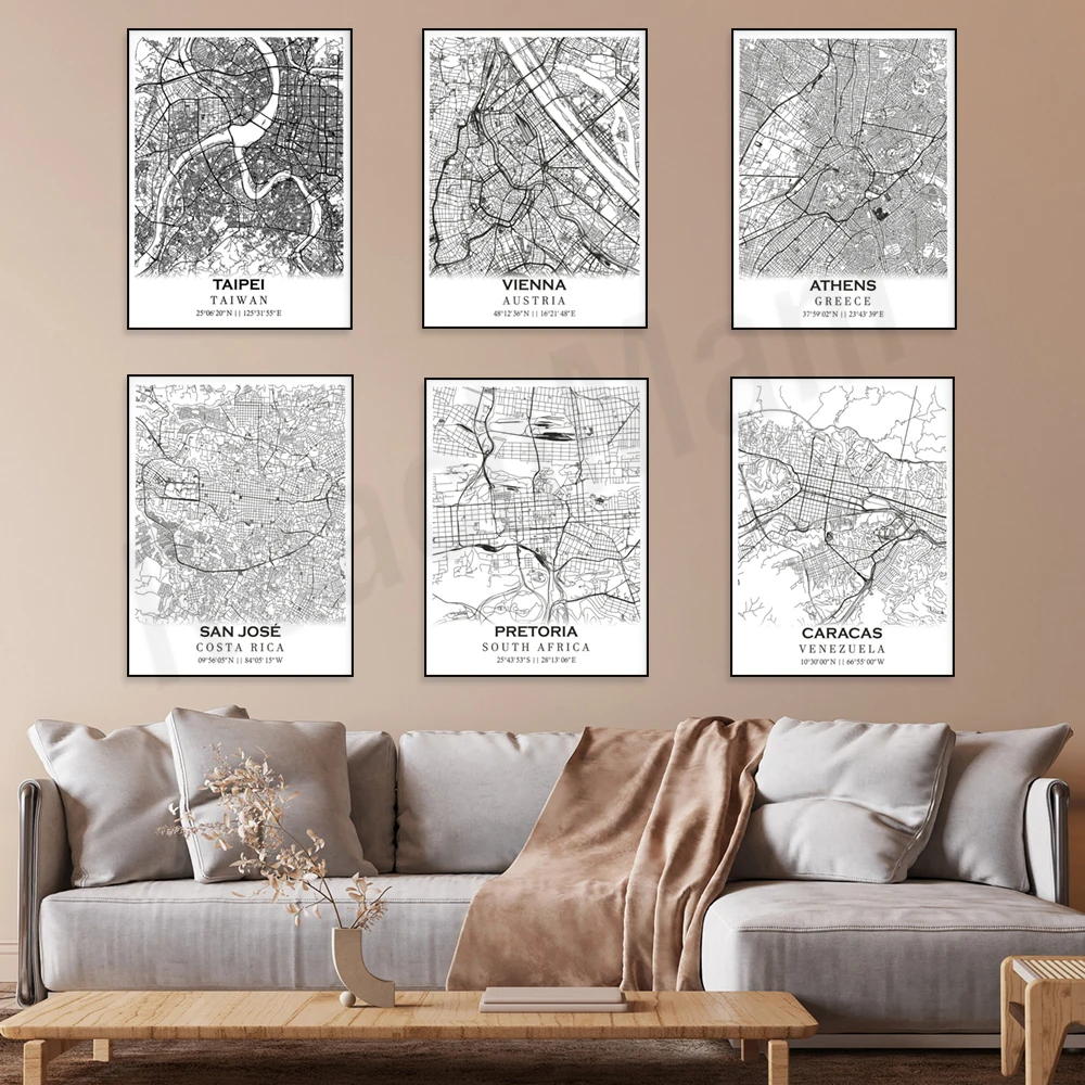 Thailand, San Jose, Pretoria, Jakarta, Ljubia, Mexico, Ireland, Kuwait, Athens, Luxembourg, Caracas, Tripoli tourist map poster