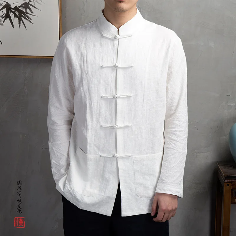 Chinese Tradition Costume Men Big Size Kungfu Tang Clothes Long Sleeve Vintage Button Down Tai Chi Clothing Autumn Spring New
