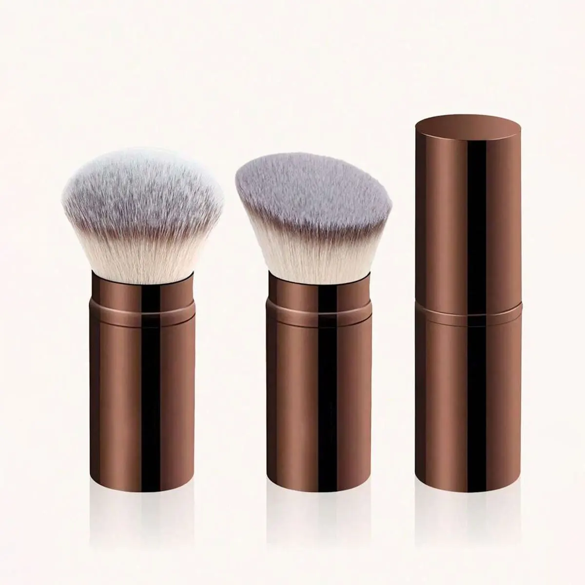 3pcs Makeup Brush Set Includes 2 Retractable Face Brushes + 1 Beauty Sponge Blender, Soft Synthetic Hair Foundation, Blusher, Po