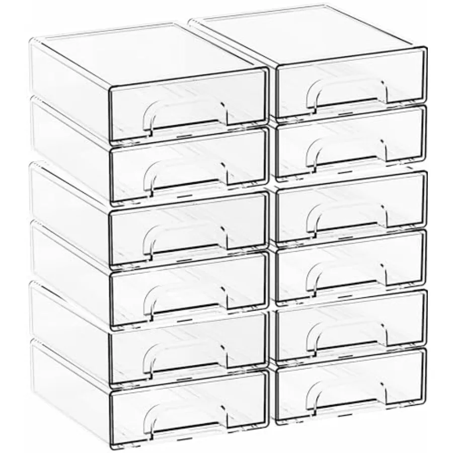 

Набор из 12 прозрачных штабелируемых ящиков для хранения, акриловые органайзеры для столешницы, офисных принадлежностей и косметики, высота 2,2 дюйма
