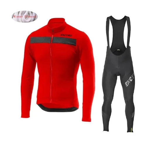 Winter Thermal Fleece Cycling Clothes Warn Men Jersey Suit Jacket Riding Bike MTB Clothing Bib Pants Set