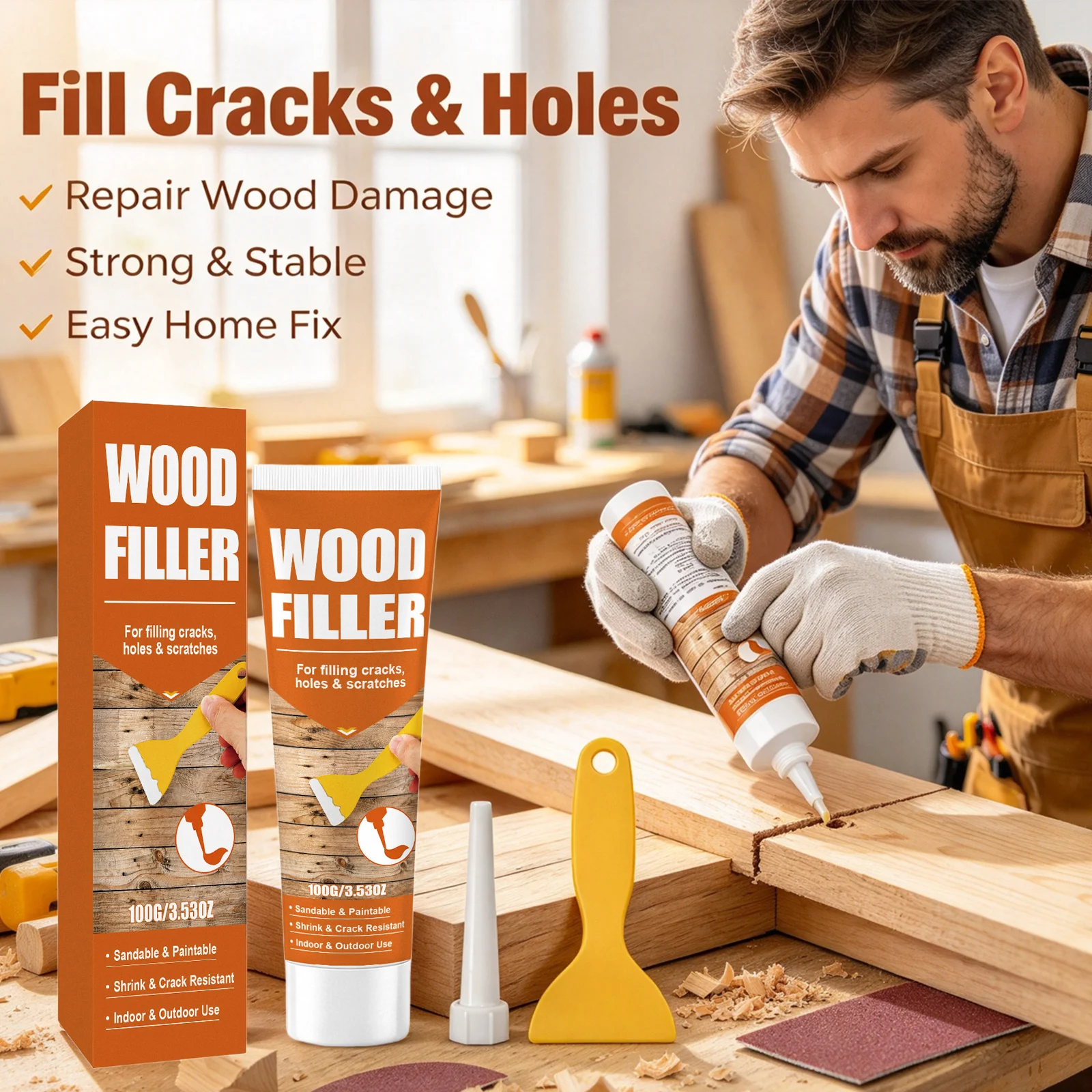 Wood Filler Putty Repair Furniture Scratches Cracks Waterproof Professional Wood Filler Repair Pastes Wood Furniture Repair Kit