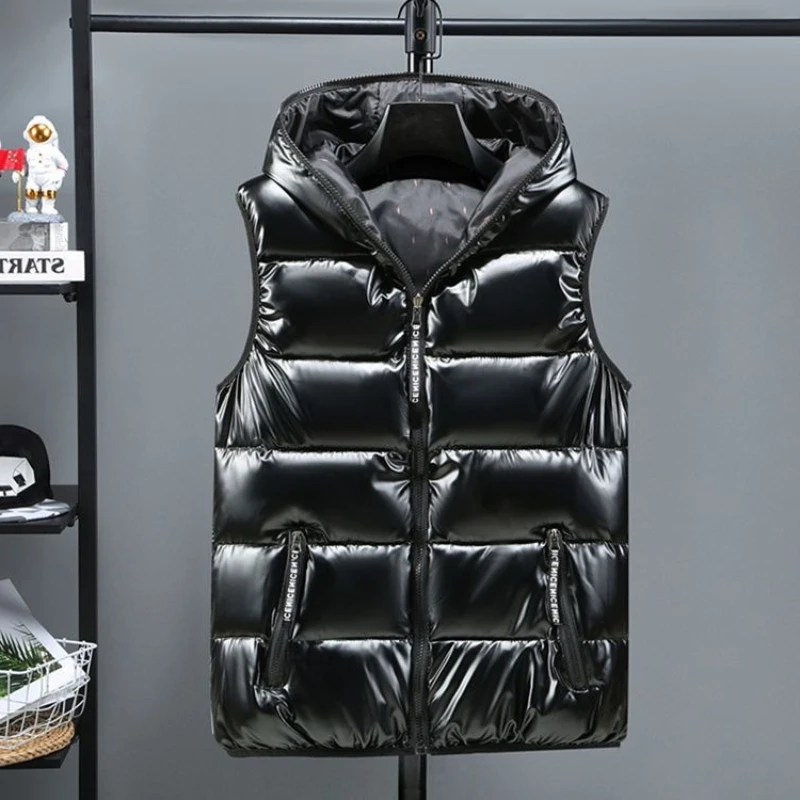 Men Women Reversible Faux Leather Padded Vest Warm Sleeveless Jacket Plus Size Student Waistcoat Fall Winter