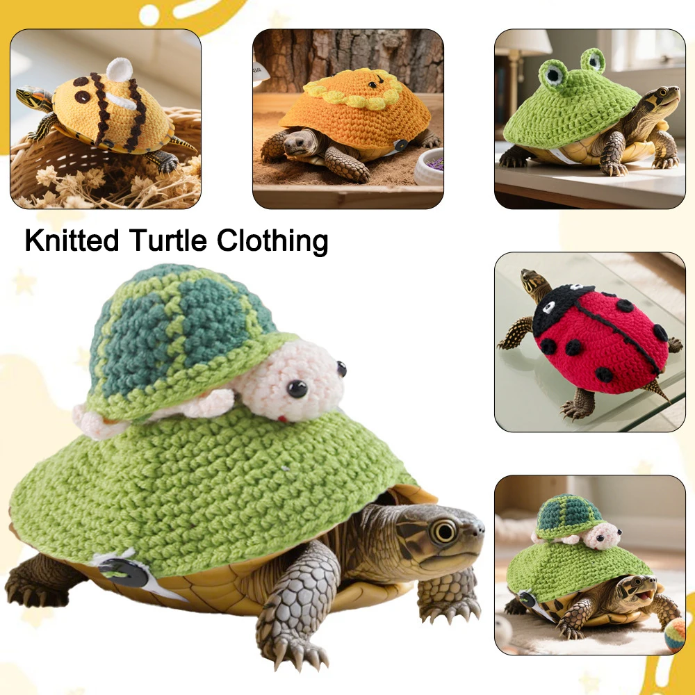 

Turtle Sweater Handmade Knitted Warm Cartoon Frog Design Costume with Adjustable Strap for Tortoises Party Cosplay for Pet