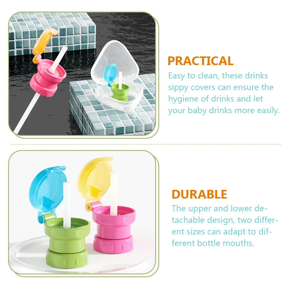 

2pcs Anti-spill Conversion Cover Baby Cup Lids Straw Caps Water Bottles Soda Proof Travel Feeding Cup Lightweight Compact Size