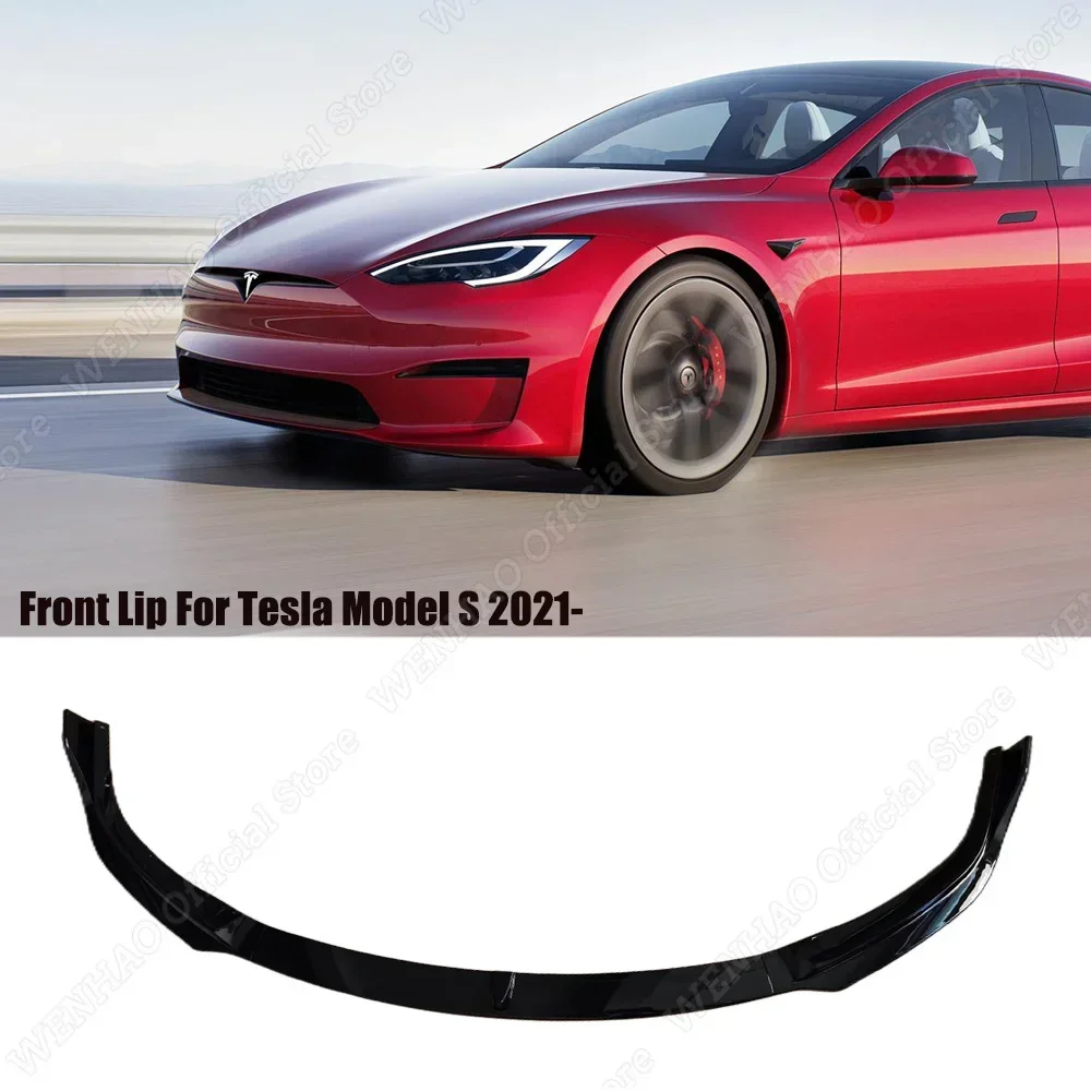 For Tesla Model S Model S Plaid Car Front Bumper Lip Deflector Lips Body Kit Spoiler Splitter Diffuser Protector Guard 2021-