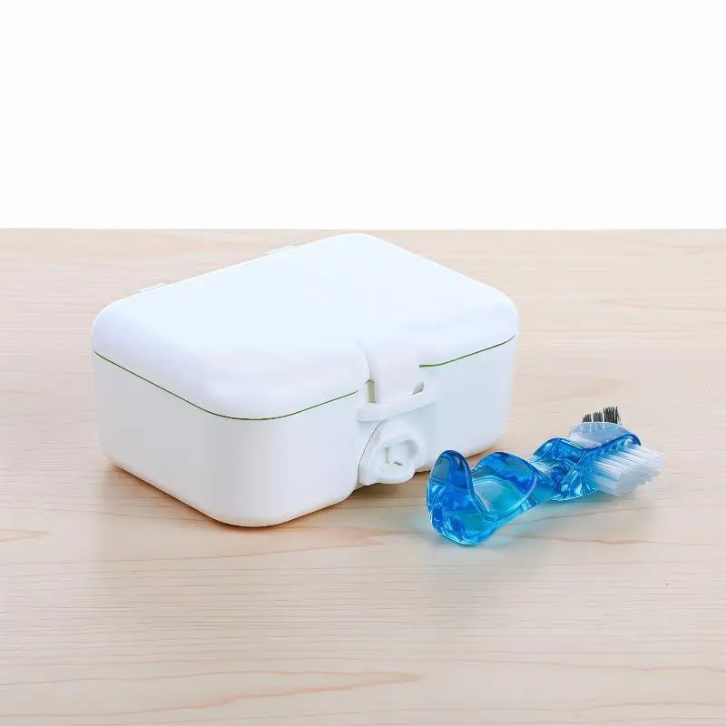 Denture Storage Box Kit Sturdy Odorless with Mirror Cleaning Brush Lightweight for Travel Home Elderly Care