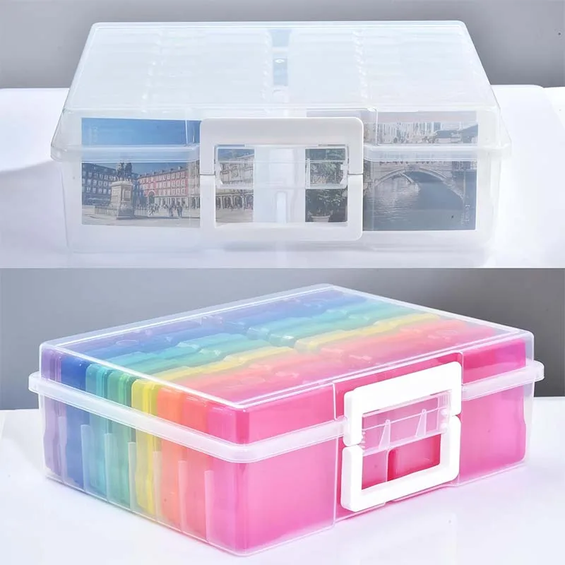 4” x 6 Photo Organizer 16 Inner Photo Box Drop Shatterproof Photo Sorting Box With Handles For Cards Pictures Office Supplies