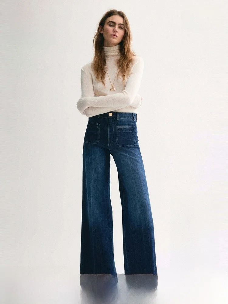 

Широкие джинсы с высокой талией HM2026, новые весенние женские повседневные джинсы со стойкой, микроэластичная смесь хлопка, эластичное волокно