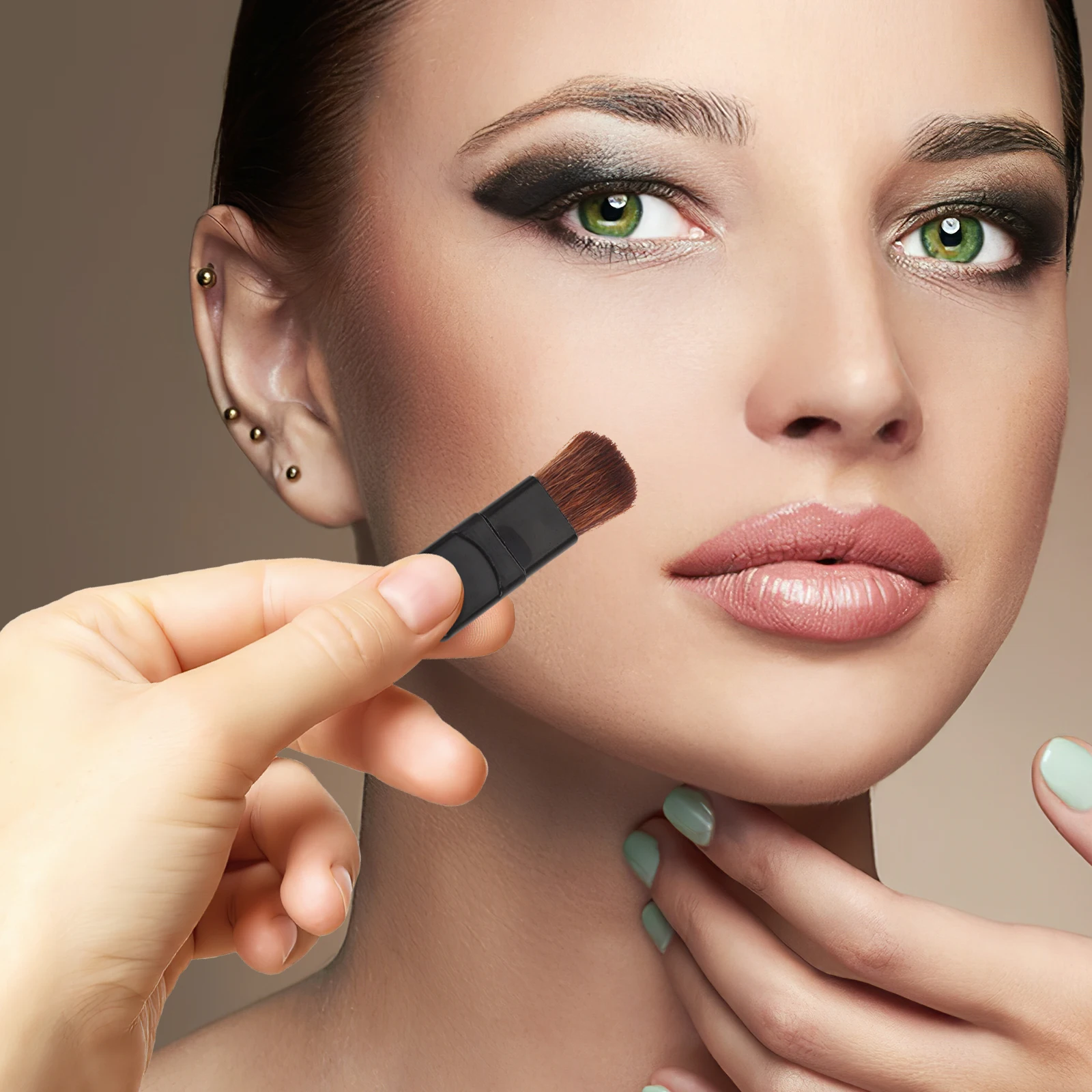 Juego de brochas de maquillaje portátiles, Mini base de fibra suave, brochas planas pequeñas para colorete, aplicadores de Maquillaje facial compactos para viaje, 5 uds.