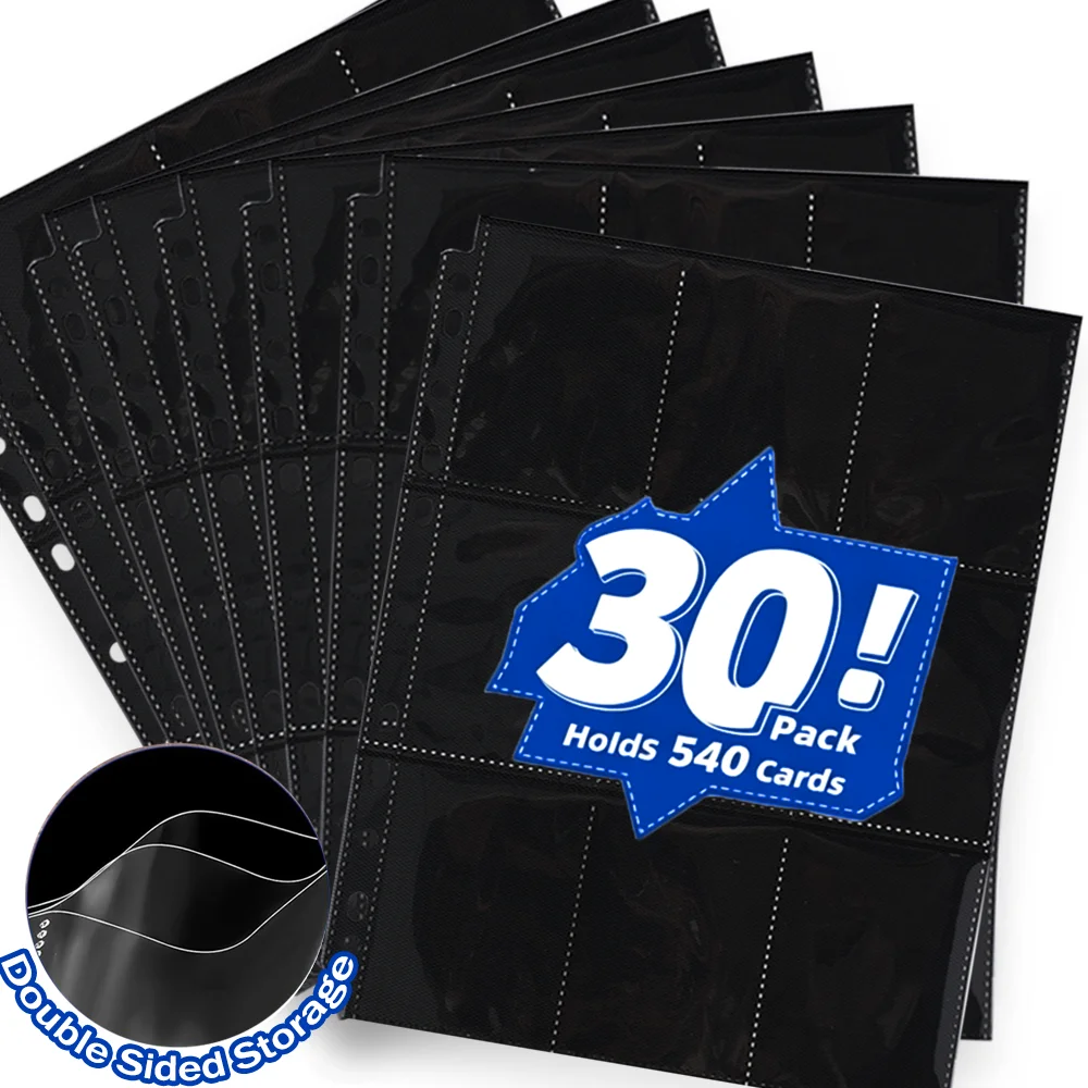A4 Size 9 Pocket Double Side Black Binder Pages Trading Gaming Card Sleeves Storage Album ID Card Holder Idol Photo Collection