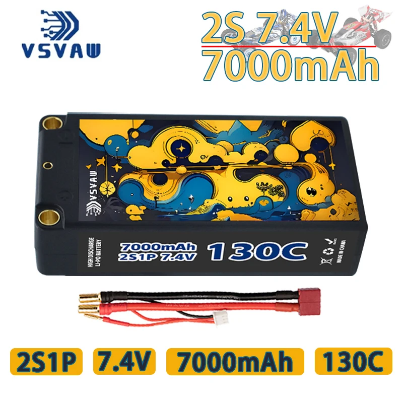 VSVAW 2S 7.4V 7000mAh 130C/260C lithium battery compatible with 1/10 remote control vehicle climbing models lithium battery