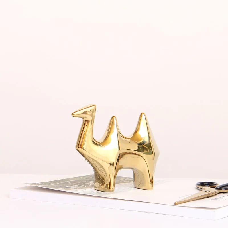 Creative Golden Ceramic Camel Ornament Home Decor Living Room TV Wine Cabinet Desktop Decor