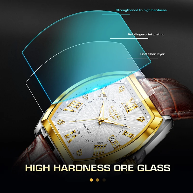 LIGE New Military Watches For Men Original Brand Luxury Leather Men's Quartz Wristwatch Fashion Waterproof Square Chronograph