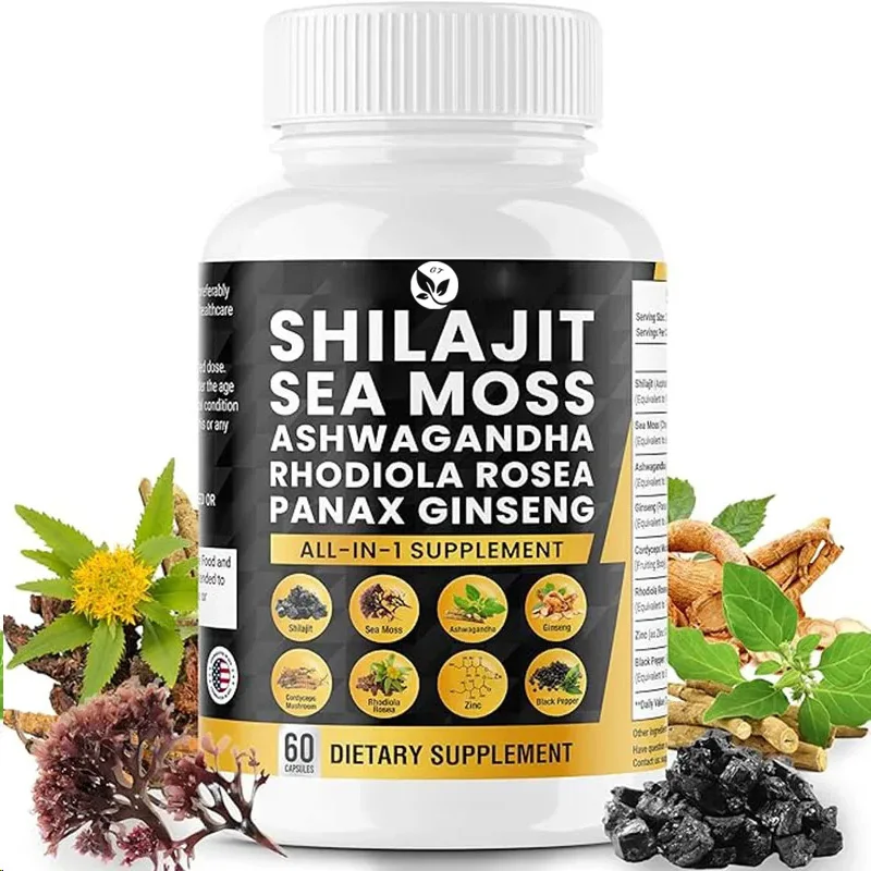 

Shilajit Чистый гималайский органический морской мох Panax Женьшень Кордицепс Родиола Розая Цинк, полная кислота и минералы следов