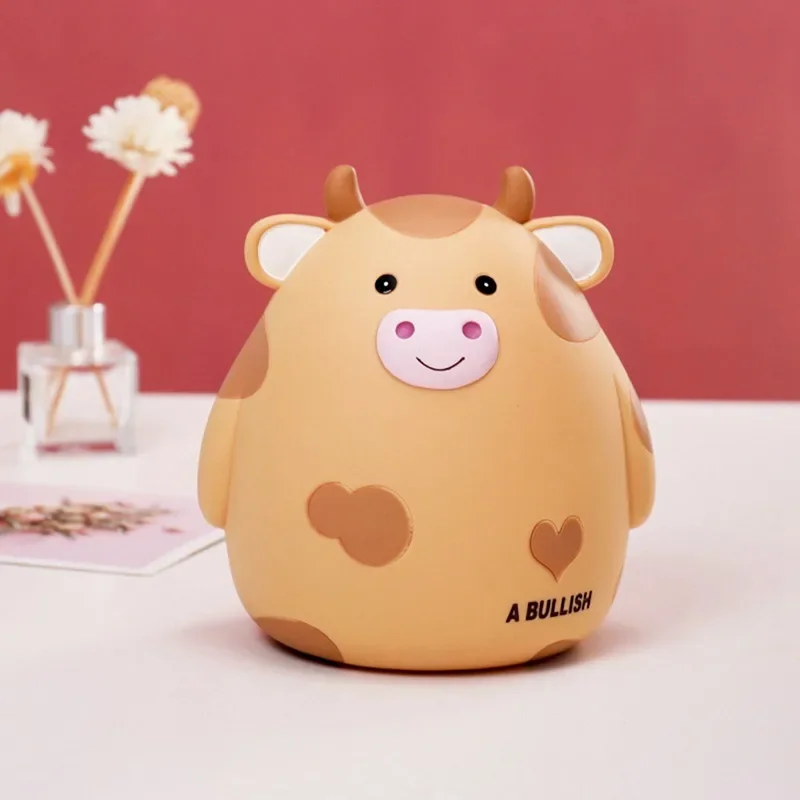 Desktop Piggy Bank Children Cute Cow Piggy Bank Coin Saving Box Jar Coin Organizer Storage Box Coin Deposit Tank