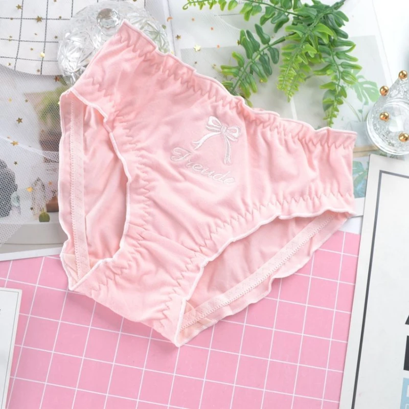 New Cotton Crotch Girl Panties Embroidered Bow Pants Letter Mid-waist Student Shorts Comfort Underwear Women Breathable Briefs