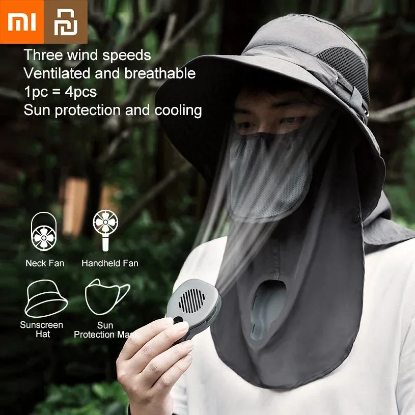 Xiaomi Youpin Fan Sunshade Hat Fan Sunscreen Mask Big Eave Hat Detachable Fan Hat Ice Silk Anti-ultraviolet Breathable Sunshade