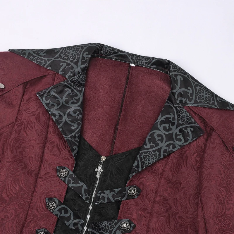 2026 Burgundy Medieval Jacquard Trench Coat for Men,Vintage Gothic Dark Men’s Jacket ,Halloween Cosplay Performance Costume Men 5 2026 Burgundy Medieval Jacquard Trench Coat for Men,Vintage Gothic Dark Men's Jacket ,Halloween Cosplay Performance Costume Men 5