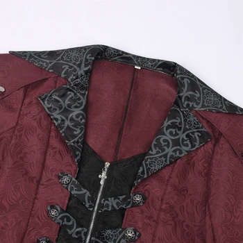 Men's Burgundy Medieval Jacquard Trench Coat 5 2026 Burgundy Medieval Jacquard Trench Coat for Men,Vintage Gothic Dark Men's Jacket ,Halloween Cosplay Performance Costume Men 5