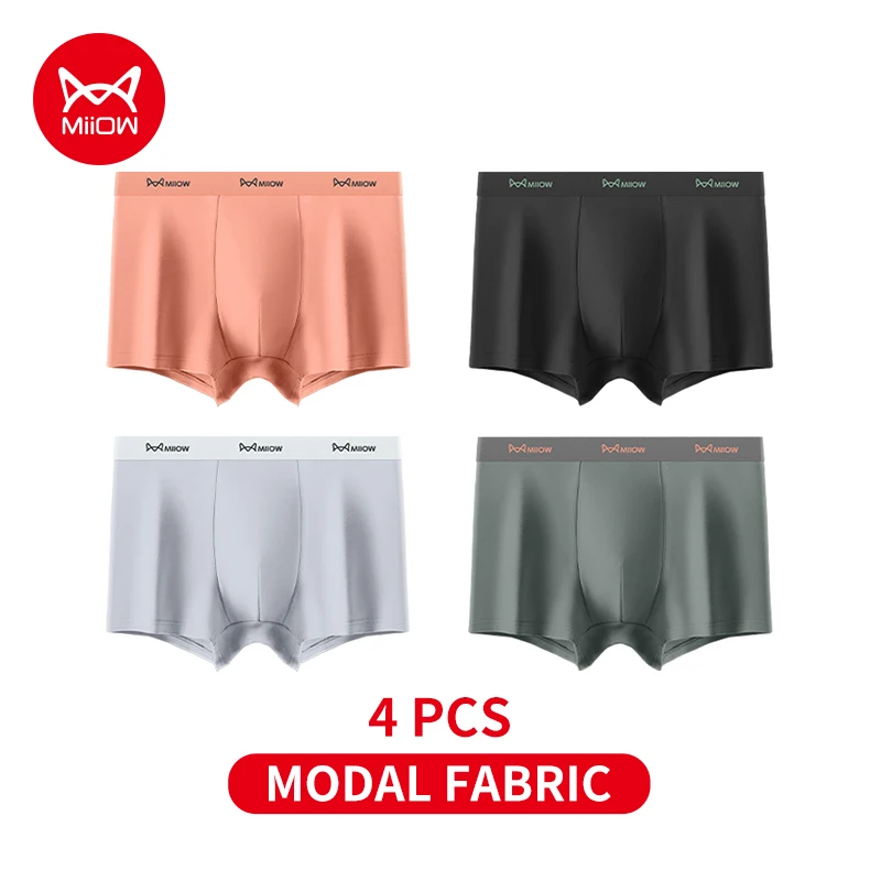 

MiiOW 4Pcs Skin-friendly Modal Men Underwear 7A Antibacterial Crotch Men's Panties Softness Autumn Mens Underpants Boxershorts