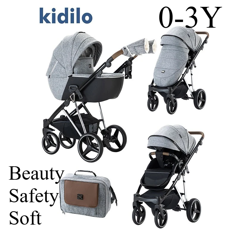 

Детская коляска Kidilo High Landscape, может сидеть, лежать, легкая складная детская прогулочная коляска с четырьмя колесами для ног