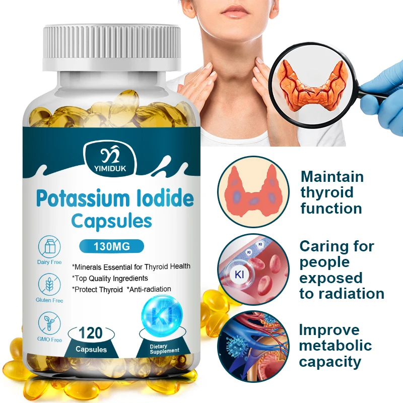 Potassium Iodide Capsules KI (Stable Iodine) 130 mcg per Day - Thyroid Support Supplement