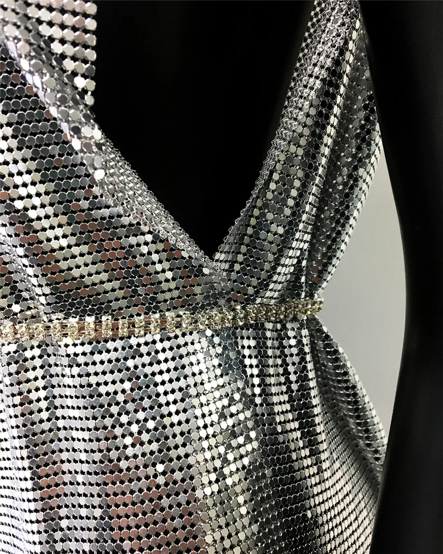 Glitter Metallic Sequins Mini Dress Sexy Backless Single Shoulder Side Split Dress For Women Rave Festival Party Evening Dresses