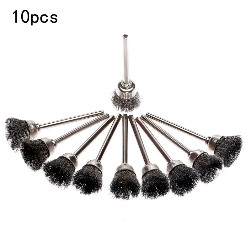 

10pcs Dremel Accessories 15MM Steel Wire Cup Brush Rotary Brushes Tool for Mini Drill Burr Deburring Buffing Polishing dophee