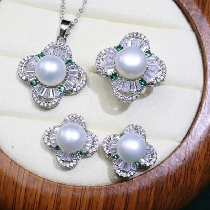 Natural South China Sea White Pearl Earrings AAAAA Grade 8-9mm 925 Sterling Silver Pendant Set Hot Selling Jewelry Accessory