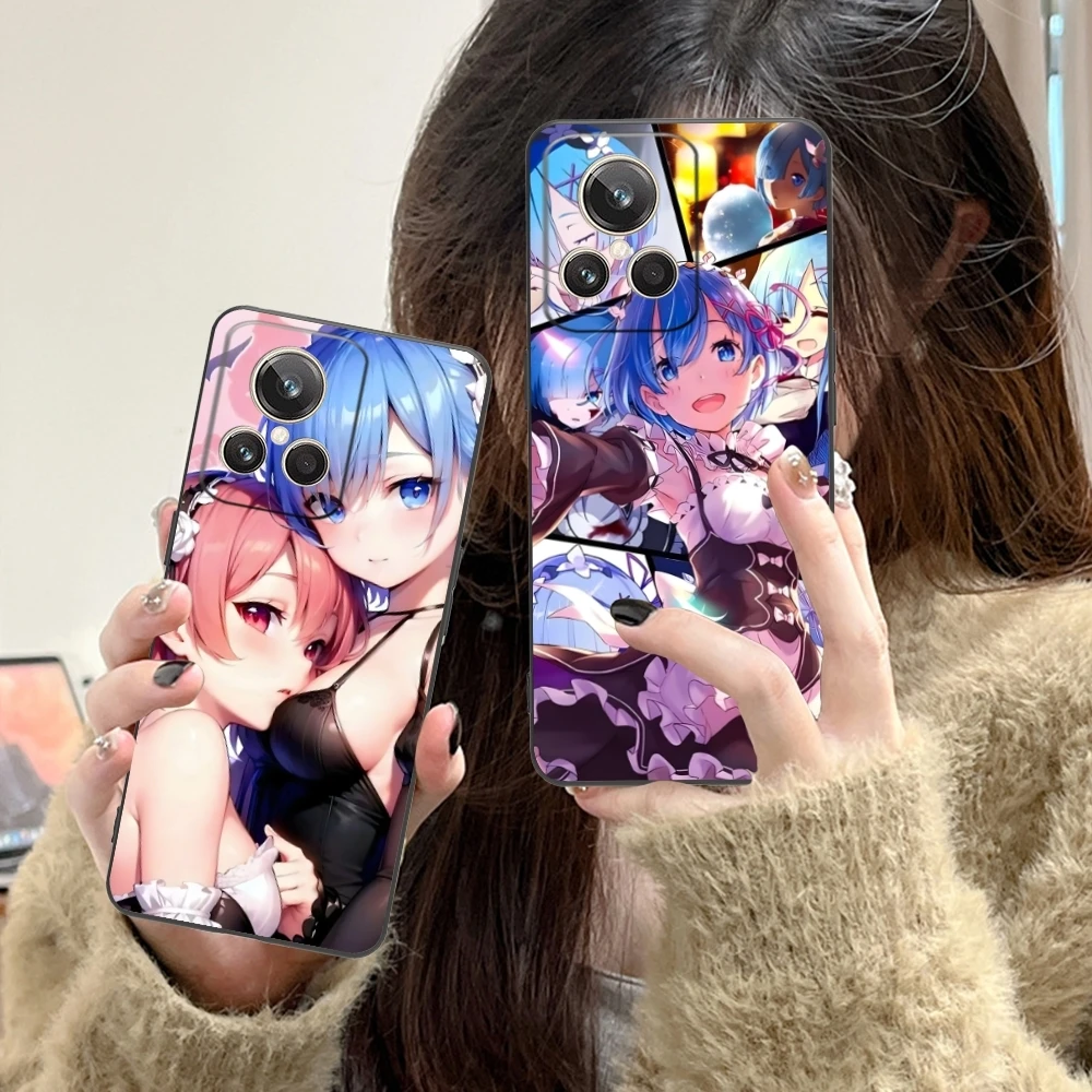 Re Zero Rem Waifu Mobile Cell Phone Case for Realme GT 2 9i 8i 7i Pro X50 X2 C35 C21 C20 C11 C3 Black Soft Phone Cover Shell