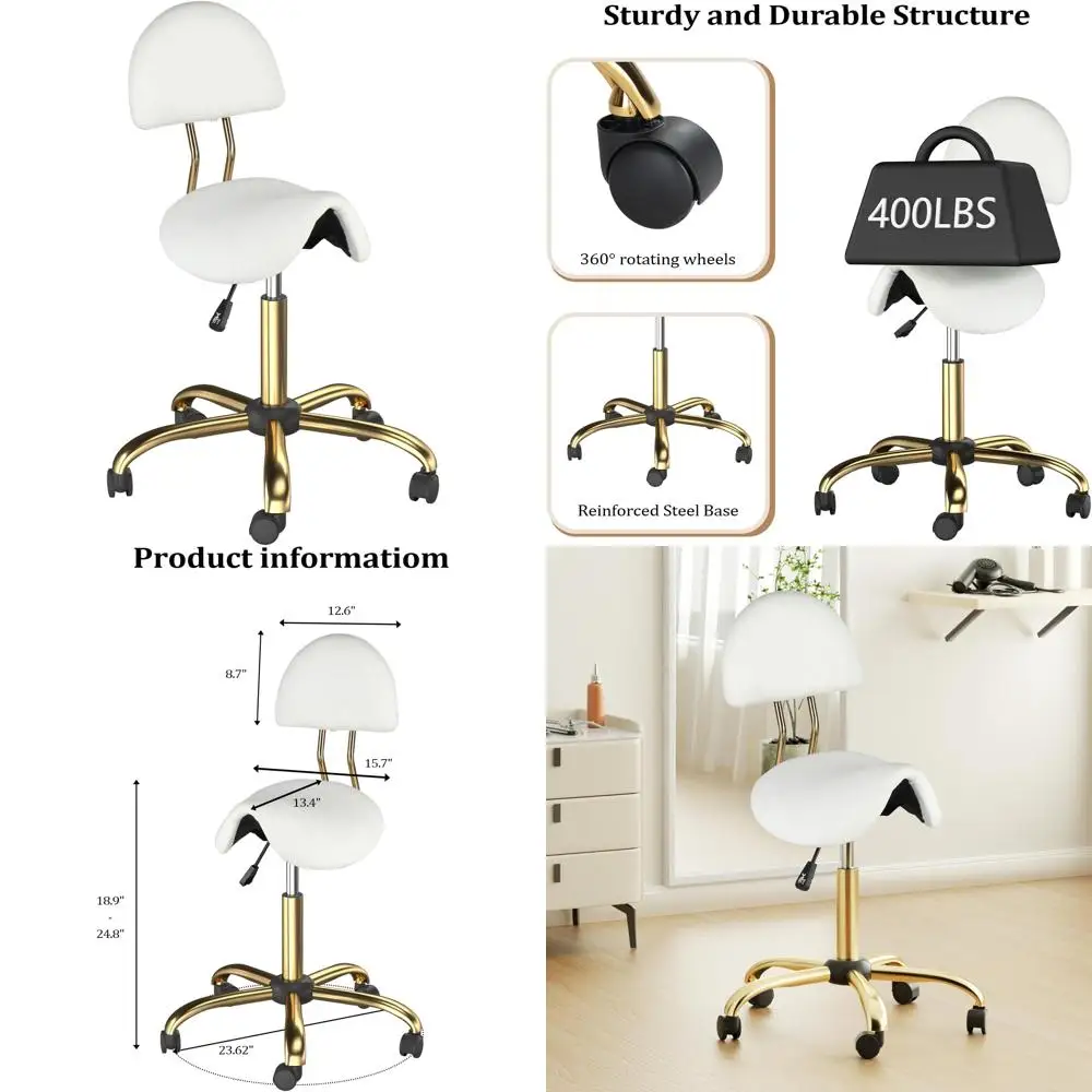 مقعد سرج مريح مع دعم للظهر، كرسي مكتب طويل قابل للتعديل، وسادة سميكة للراحة #1