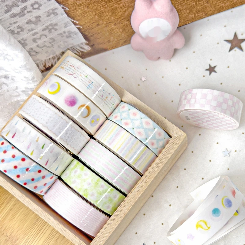 Agugu Light Fiber Series Washi Paper Tape With Backing Paper Cute Simple Star Pulling Strip Japanese Salt Series Handbooks Tapes