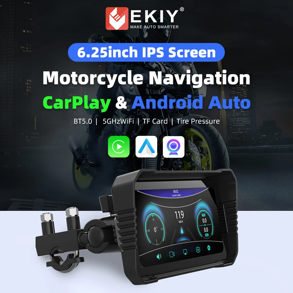 EKIY 6,25 "portátil GPS motocicleta navegación tablero Digital inalámbrico CarPlay Moto Android Auto pantalla Monitor TPMS