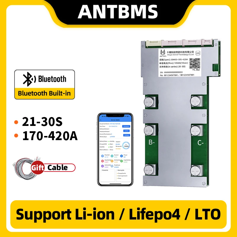Smart 20S 21S 22S 23S 24S 26S 30S Li-ion LifePO4 LTO Battery 72V 96V 108V 120V 170A 220A 400A 420A Smart ant bms Balance board
