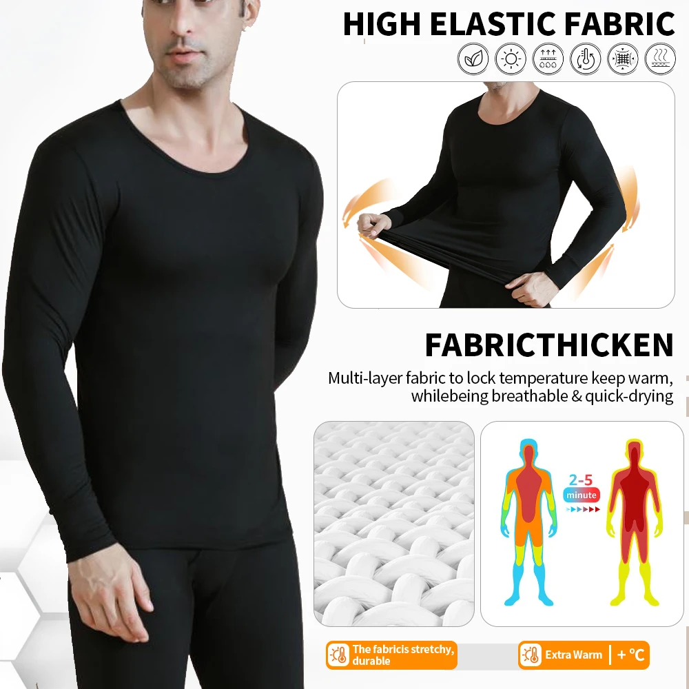 ملابس اخلية حرارية للرجال الشتاء الصوف أسفل جونز تي شيرت 2 قطعة بدلة منزلية مرنة غير رسمية الجلد ودية تنفس الملابس جديد #2