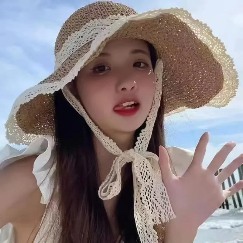 Women Summer Beach Sun Hat Women Wide Brim Summer Hat Portable Foldable Design Elegant Straw Hats for Pool Park Vacation Camping