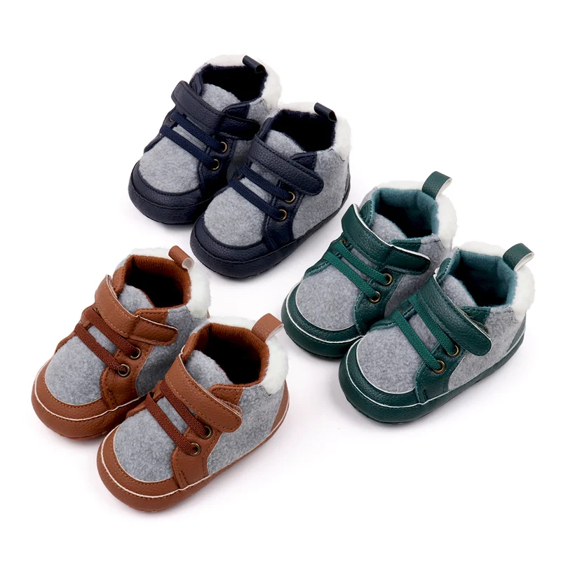 

Детская обувь из мягкого искусственной кожи и хлопка, весенне-осенние теплые кроссовки для мальчиков и девочек 0-9-18 месяцев, мода 2024, BHX3162