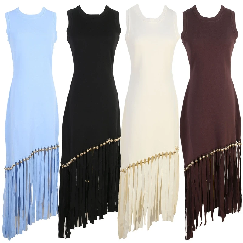 Ele Long Knitted Dr Slim Fit Svel Vintage Tassel Trim Wrap Around Skirt High Waist Silk Tead Lace Summer Dr - Image 2