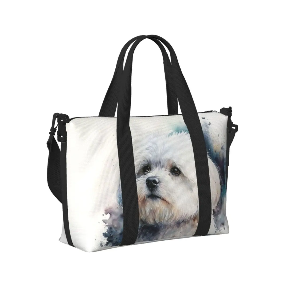 

Custom Maltese Dog Art Beach Travel Bag Large Capacity Tote Bags for Gym Yoga Women Shopping Duffle Shoulder Bag