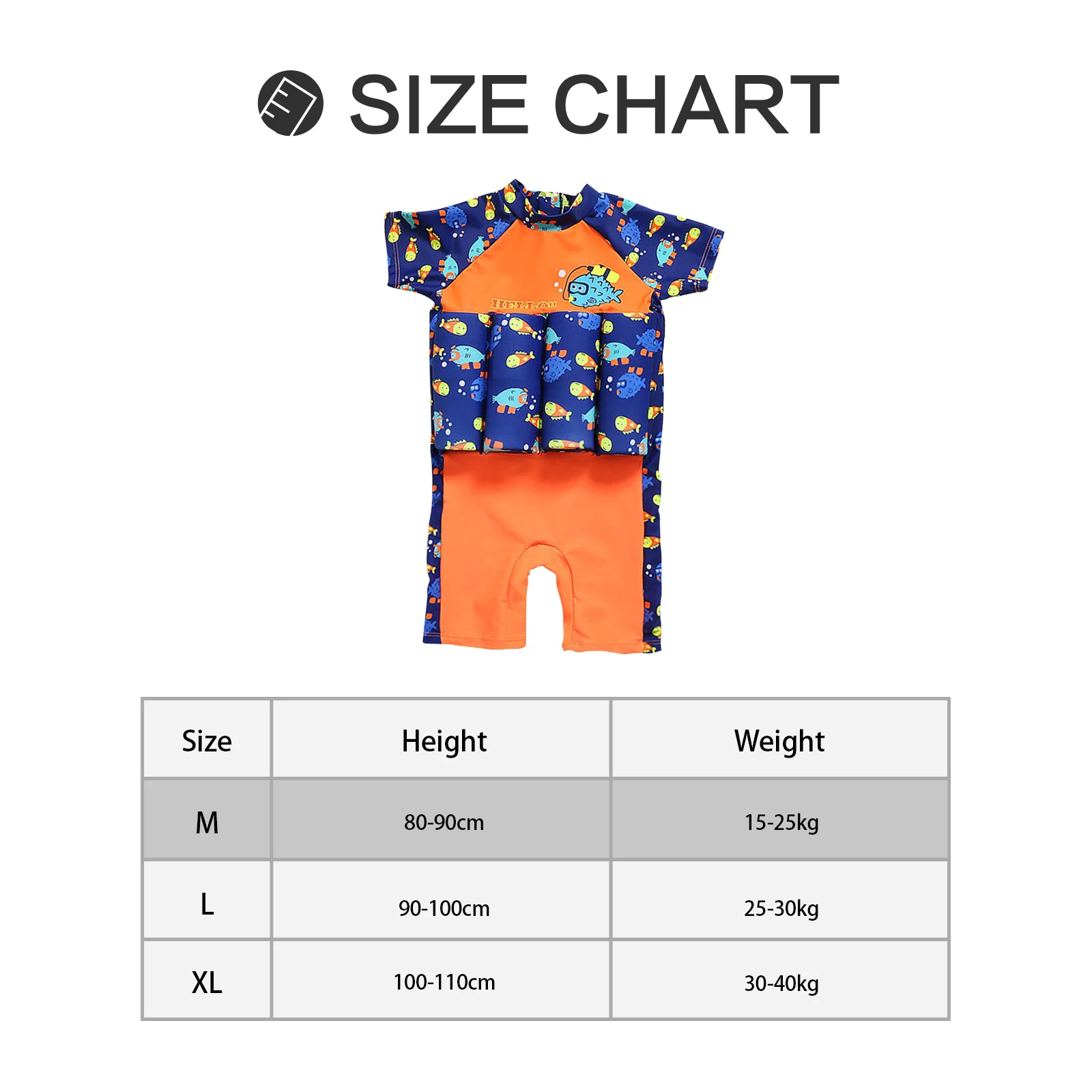 

Cartoon Fish Children Boy Girl One Piece Protective Float Buoyancy Swimsuit Vest Detachable Baby Kids Swimwear Size M (Blue)