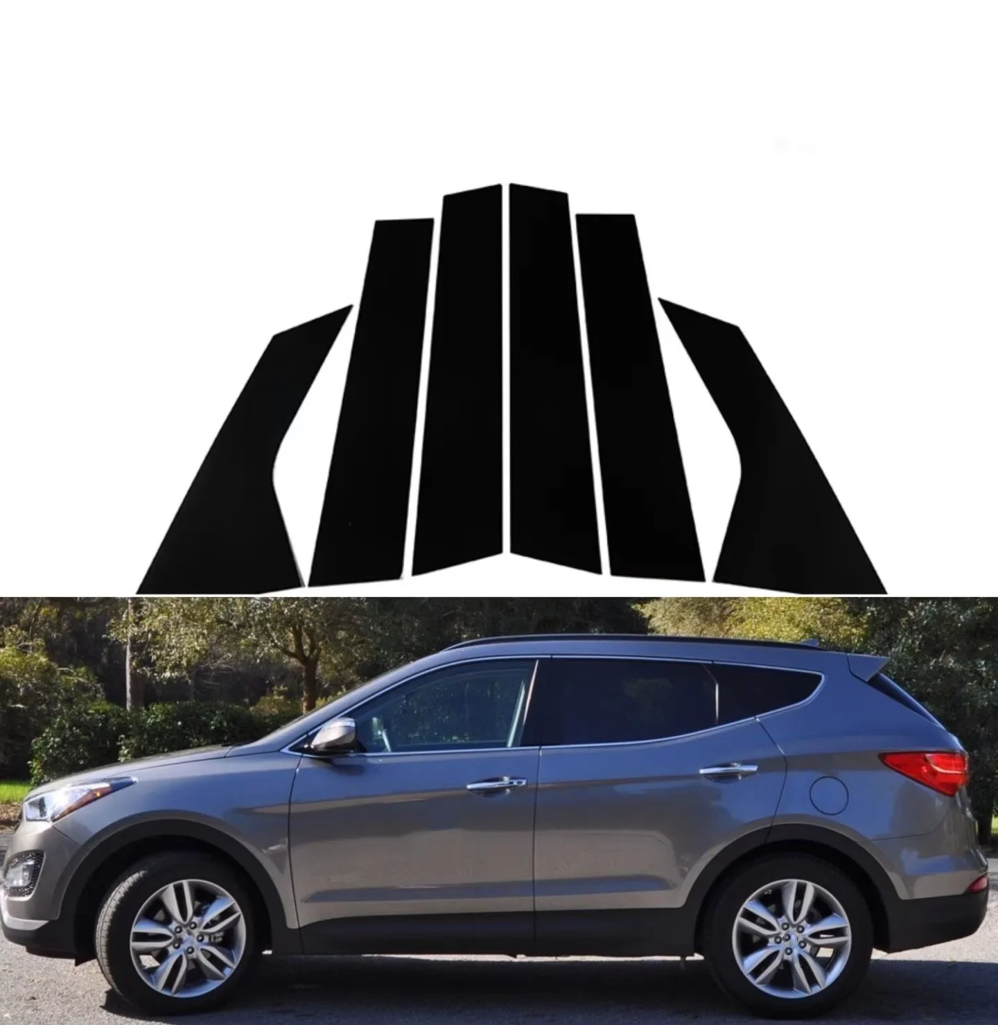 6pcs Glossy Black Pillar Post Fit For Hyundai Santa Fe 2013 2014 2015 2016-2018  Carbon Door Window Column BC Trim Sticker Cover