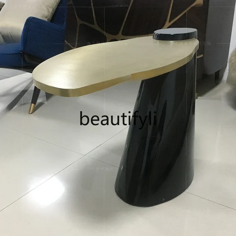 yj57 Living room corner few sides sofa small coffee table metal electroplating panel Martin furniture