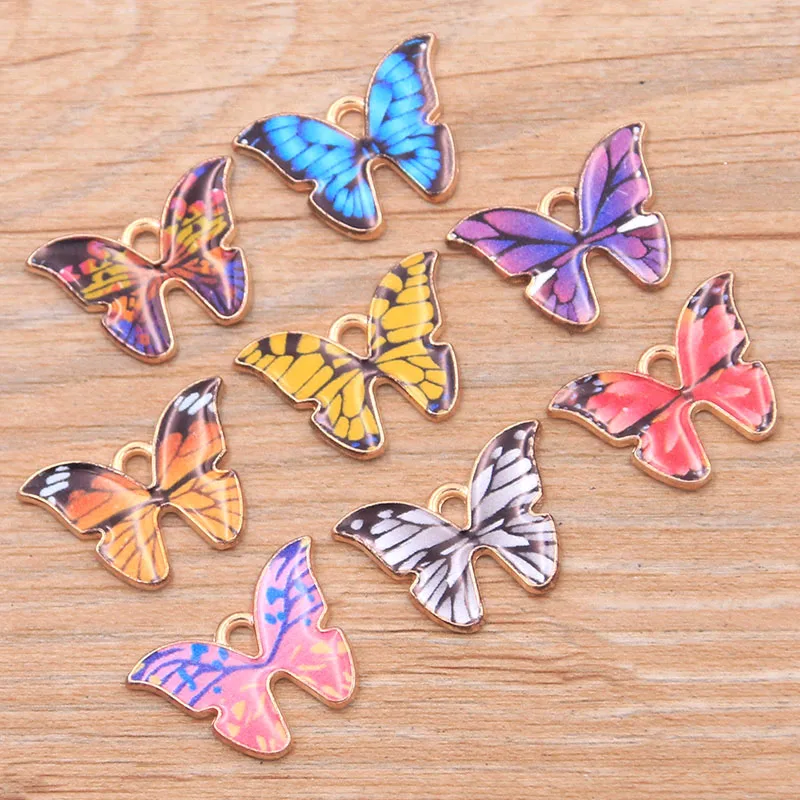 10pcs 15*22mm 8 Color Alloy Metal Drop Oil Colorful Butterfly Charms KC Animal Pendant For DIY Bracelet Necklace Jewelry Making