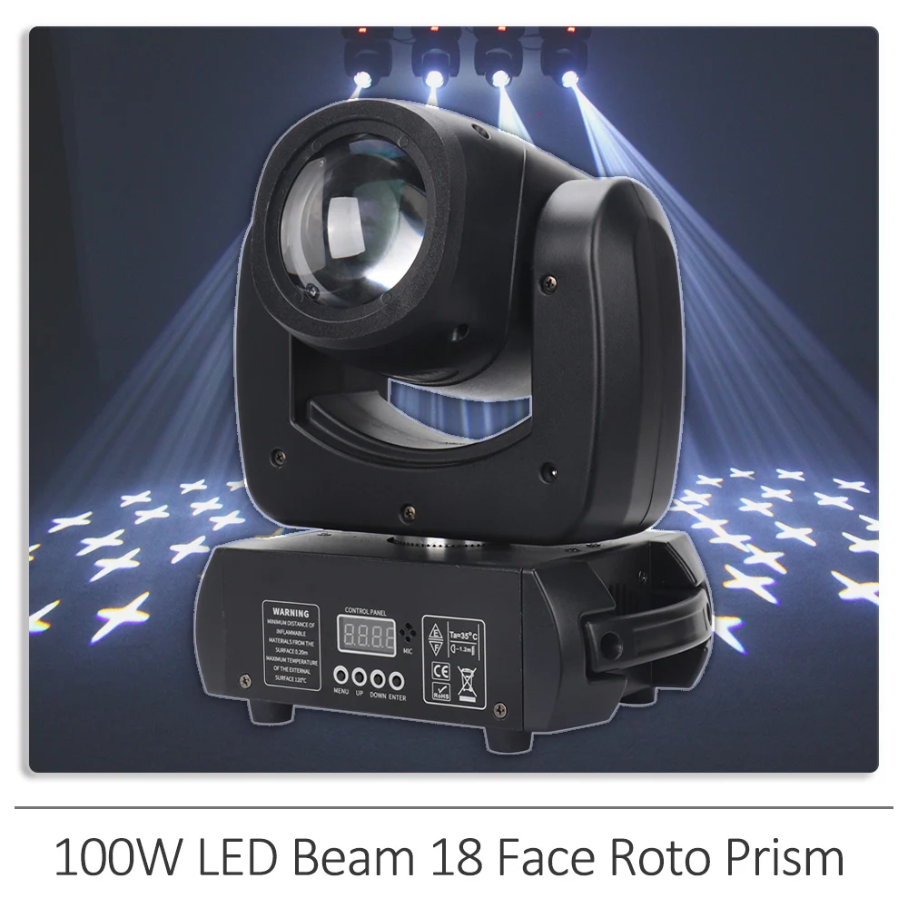 High Power 100W LED Beam Moving Head Light DMX512 Full Color Gobos Lights with 18 Face Roto Prism for DJ Disco Music Dance Party