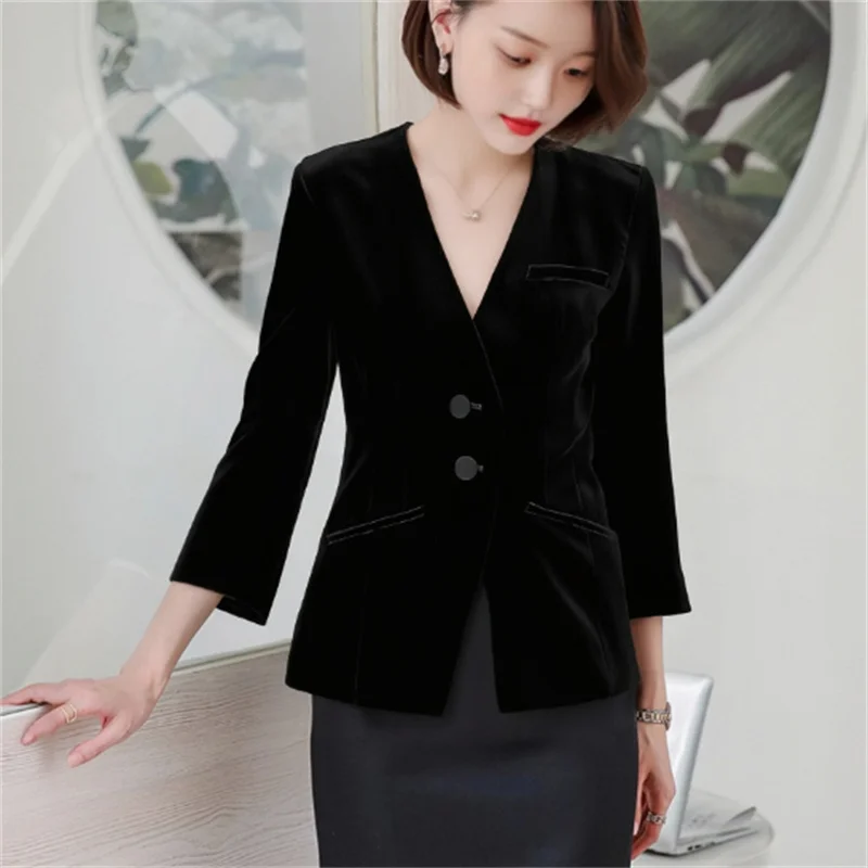 

2026 Spring New Arrival High-End Office Velvet V-Neck Cropped Suit Jumpsuit