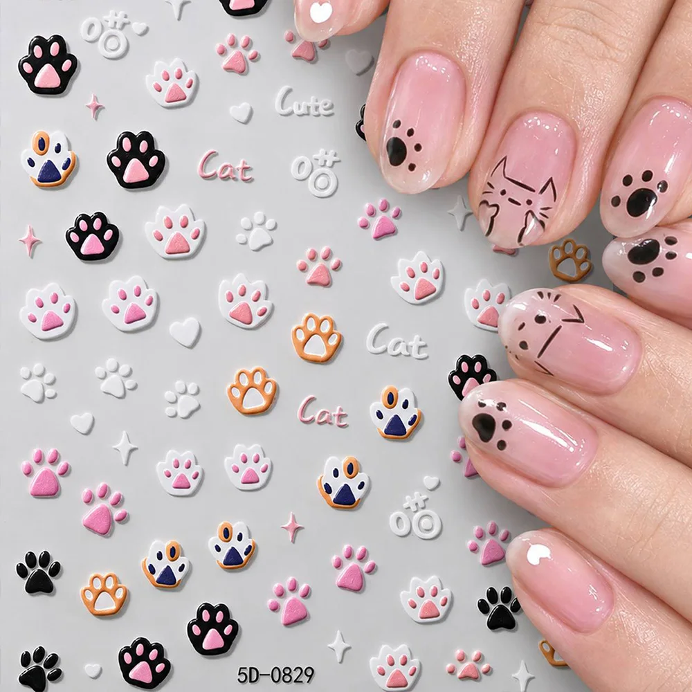 1Pc Unique Art Cat Paw Nail Sticker Seasonal Theme Mix Cat Paw Nail Decal Versatile Decorations Cat Paw Nail Slider