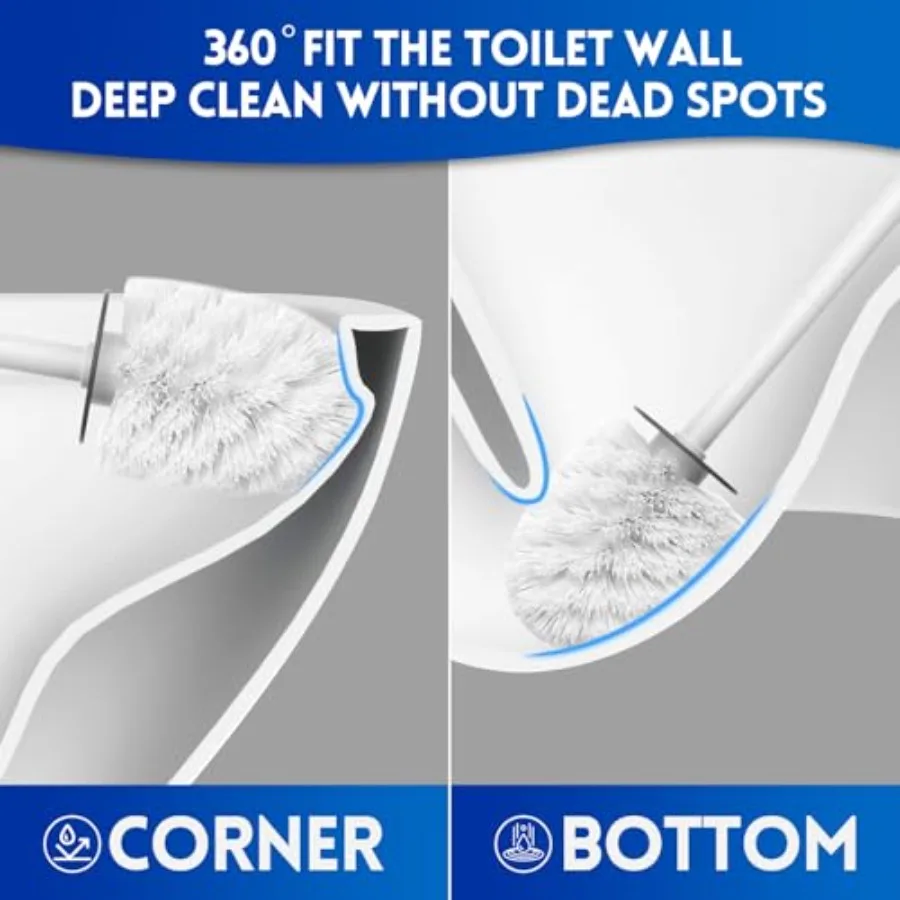 Toilet Bowl Brush and Holder Set, Compact Toilet Scrubber Brush for RV and Bathroom Cleaning, Durable Classic 360°PP Bristle, D view 3